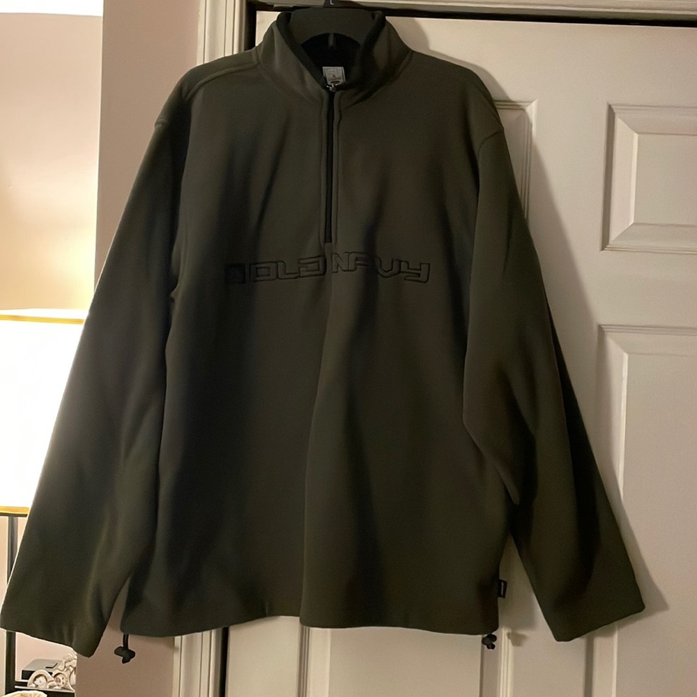 VINTAGE 90s OLD NAVY EMBROIDERED GREEN FLEECE PULLOVER SWEATSHIRT XL